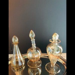 - Champagne Color Blown Glass Vanity Perfume Bottles Set Of 3.
